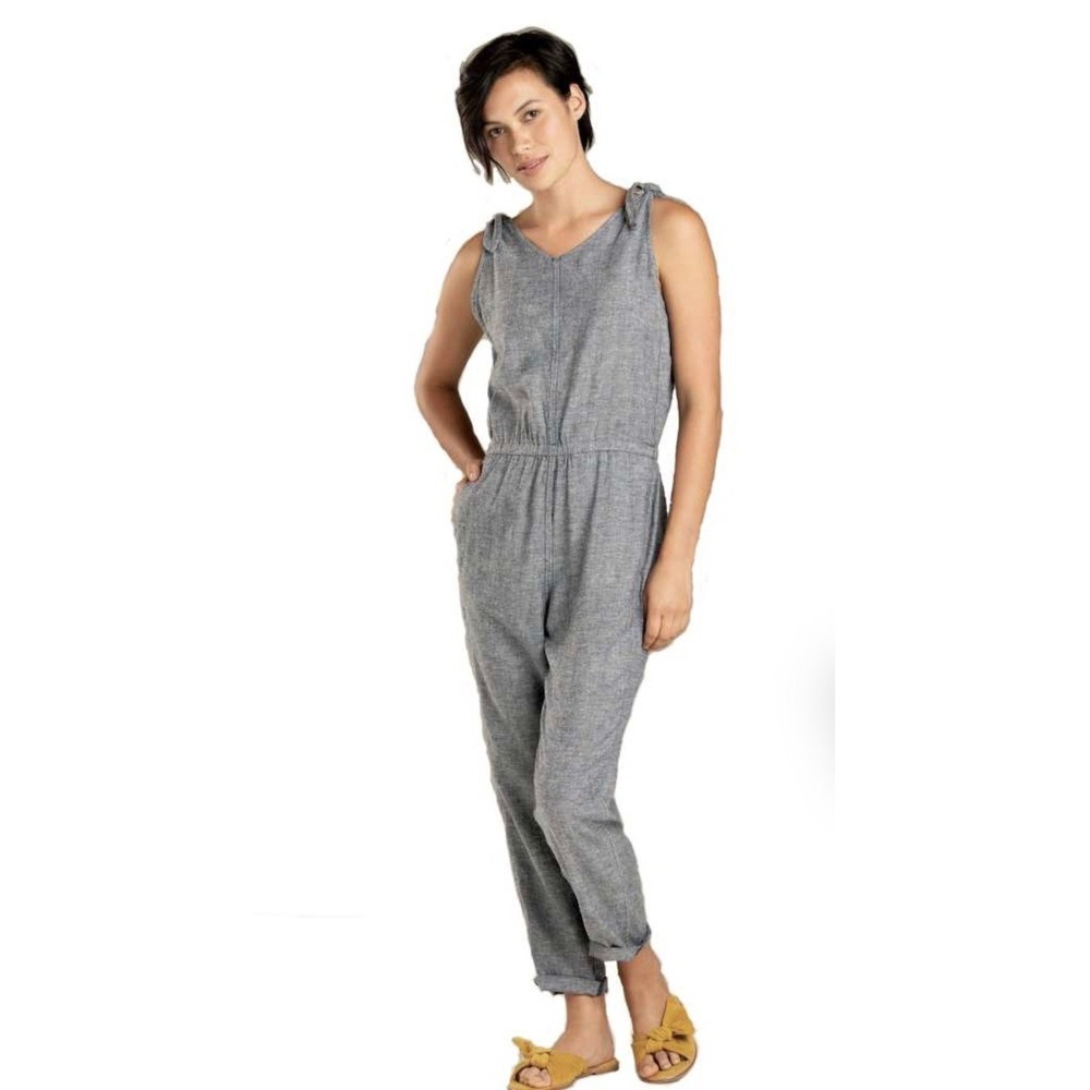 Toad&Co Womens Sunhemp Tie Shoulder Jumpsuit Blue Gray Small